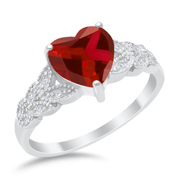 Accent Heart Promise Ring Simulated Garnet Cubic Zirconia 925 Sterling Silver